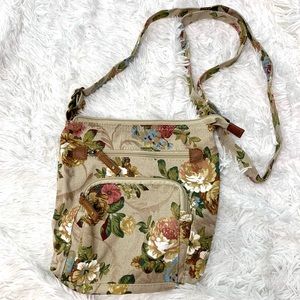Brown Floral purse with leather details